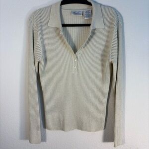 Kathie Lee Collection Cream Button Down Ribbed Shirt